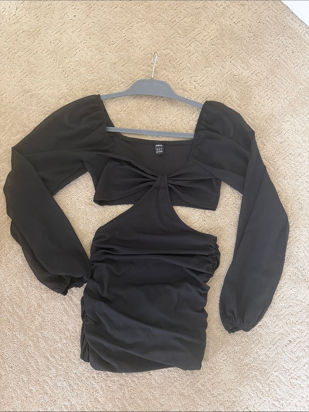 Women's Black Cutout Long-Sleeve Mini Dress homecoming dress
